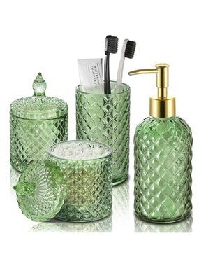 Green Bathroom Accessories Set, 4 Pack Olive Green Bathroom Decor Accessory Sets